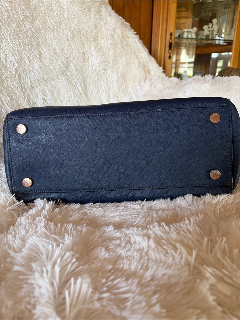 Michael Kors Navy Saffiano Leather Satchel with Gold Hardware - Picture 5 of 17